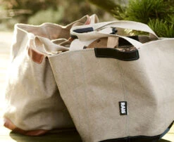 Wood Bag Firewood Holder With Brown Leather Grips