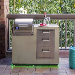 Electric Grill Island Bundle With Triple Drawer (36" X 44") - GFRC Island In Smoke Finish -HearthHome FM DC250 44SM Elec Island Lifestyle 1000px