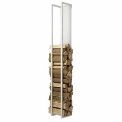 Freestanding Woodwall High Firewood Holder In White Without Tools